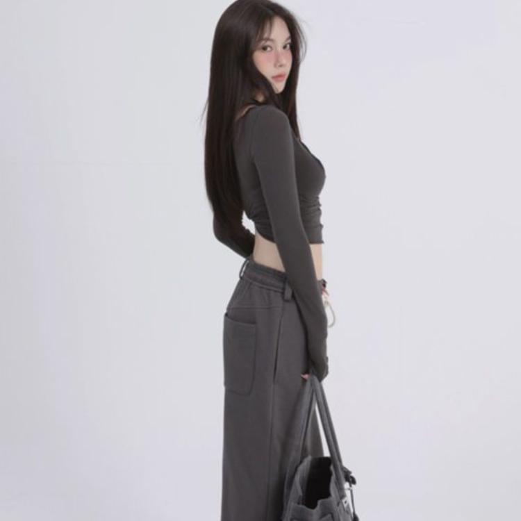 VAYLA Two Pieces Set Y2k Aesthetic Harajuku T-shirts Halter Long Sleeve Tee Shirts Femme All Match Spaghetti Stap Patchwork Top Women