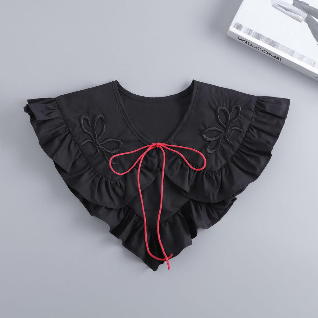 Black Bowknots Fake Collar Shoulder Wraps for Womens Removable Wedding Party Shirt False Detachable Collar Ties