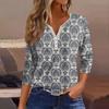 3/4 Length Sleeve Womens Tops Floral Print Vintage Fashion Casual Loose With V Neck Plus Size Shirts