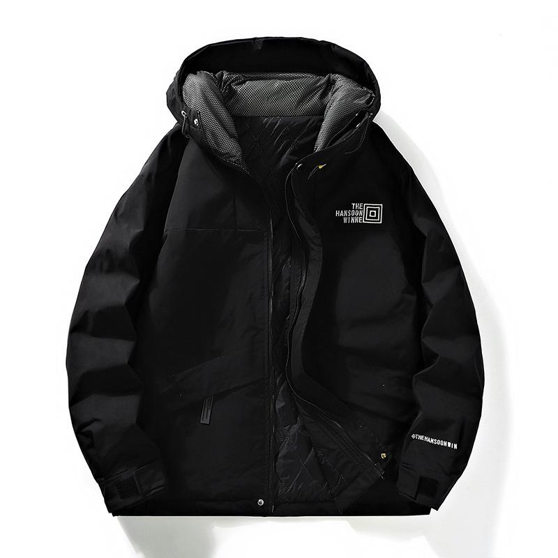 Осенне-зимняя ветрозащитная и водонепроницаемая хлопковая одежда. Модная брендовая куртка с капюшоном и контрастной цветной строчкой на хлопковой подкладке.