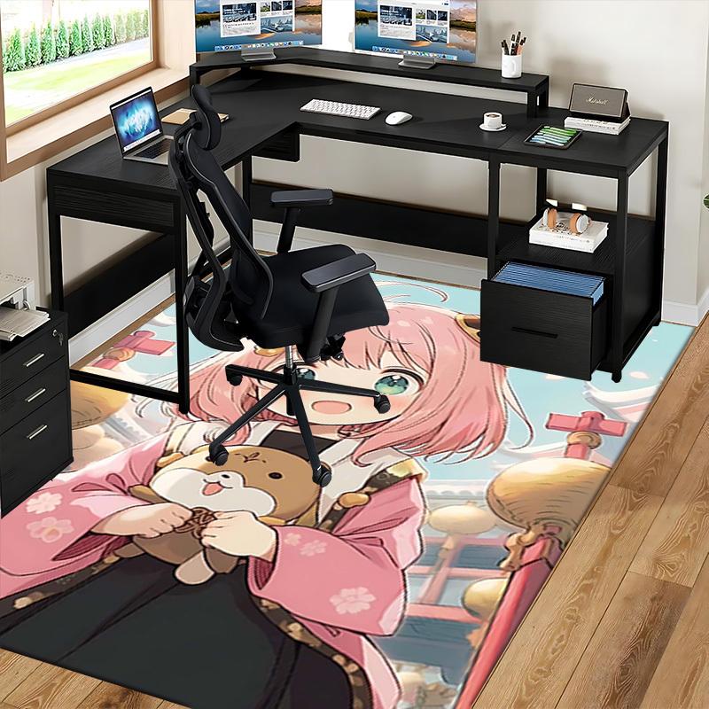 1pc Anime Cat Ear Girl Chair Mat - Cute Pink Floral Design, Non-Slip Office Rug for Home Decor, Seasonal Gift, Suitable for All Seasons.Q069