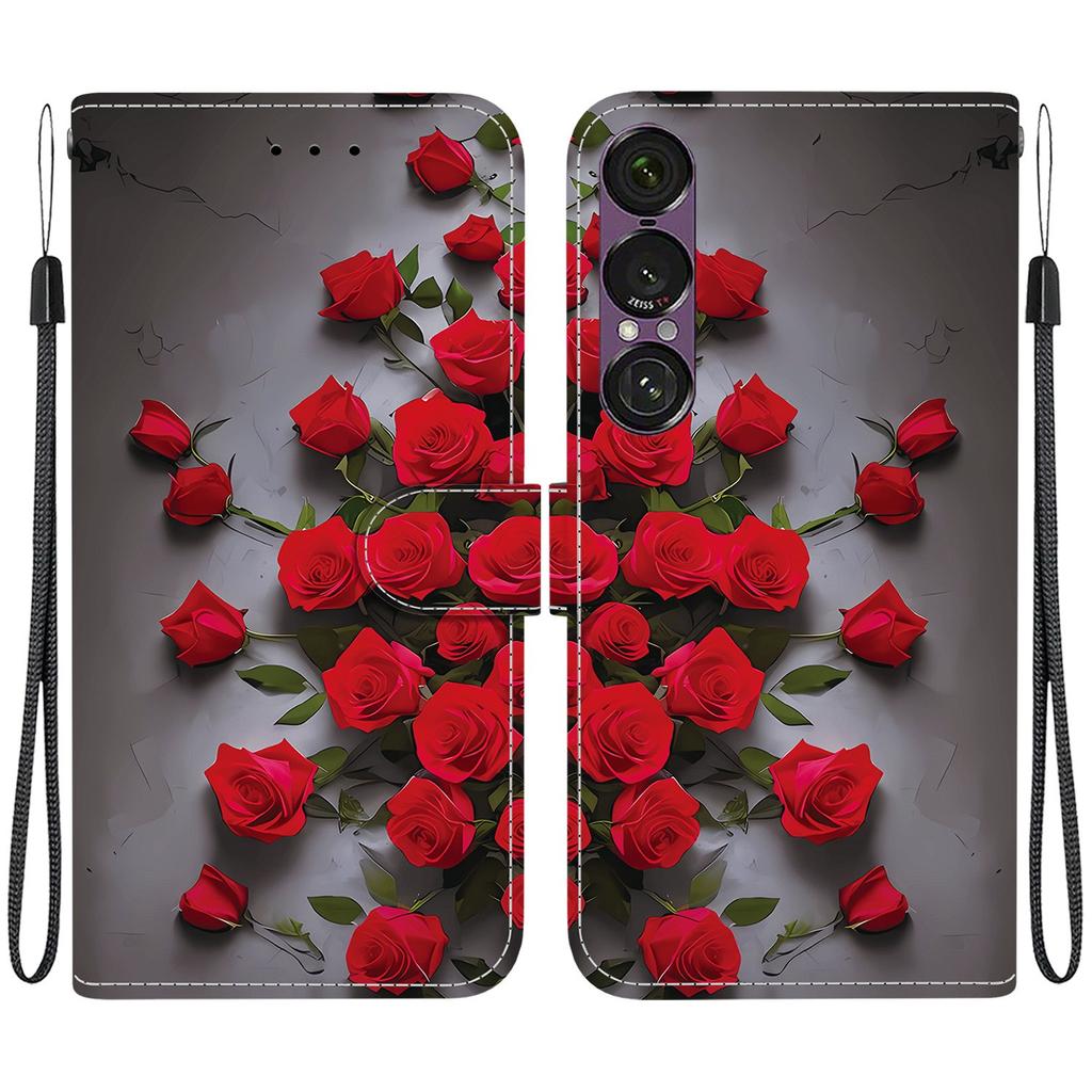 Чехол-книжка из искусственной кожи ручной работы для Sony Xperia 1 VII, противоскользящая противоударная обложка с ремешком на запястье и дизайном в виде сердца/розы/кошки