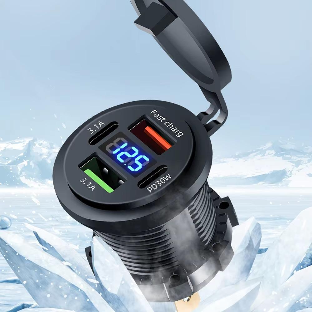 Разъем автомобильного зарядного устройства 83 Вт PD30 Вт быстрая зарядка двойной USB+Type C выход адаптер питания для телефона с вольтметром для мотоцикла грузовика лодки