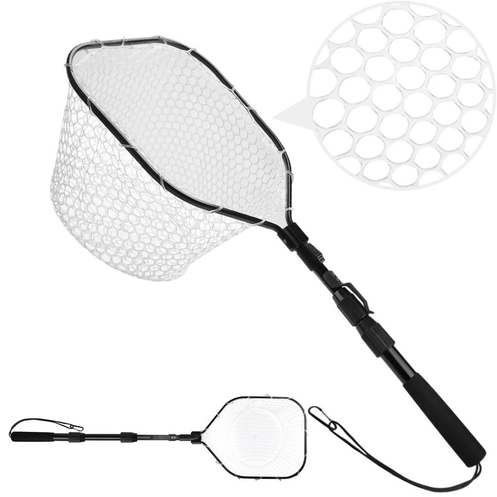 Сачок для нахлыста с мягкой резиновой сеткой, для вылова и отпуска рыбы, легкий, портативный, с алюминиевой ручкой и рамой