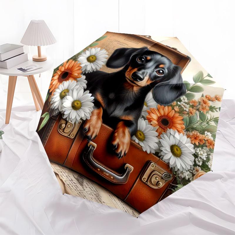 1pc Dachshund in suitcase with flowers Umbrella with Plastic Handle,Suitable for All Seasons Home Travel Outdoor Umbrellaptys31047