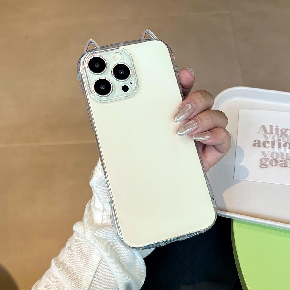 Прозрачный чехол для телефона с ушками кошки для iPhone 17 Air 16 Plus 15 14 13 12 11 Pro Max X XS XR 7 8 SE 2022 2020 Минималистичный Ударопрочный Прозрачный Защитный Чехол