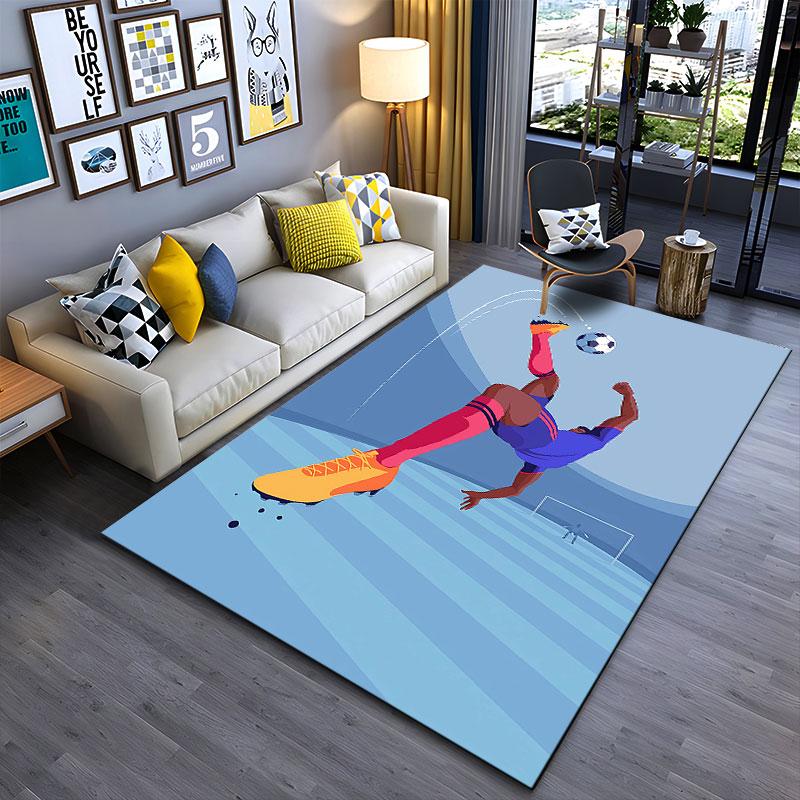 Soccer Kick Art in Blue Style suitable as a non-slip mat for the living room or bedroom sofa