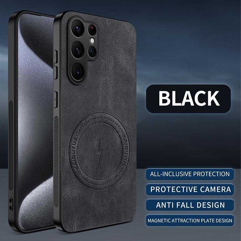 Роскошная деловая овчина для чехла Magsafe для Samsung Galaxy S26 Ultra S26 Pro S25 Edge Plus S24 FE S23 S22 S21 Беспроводная зарядка Защитная крышка для камеры