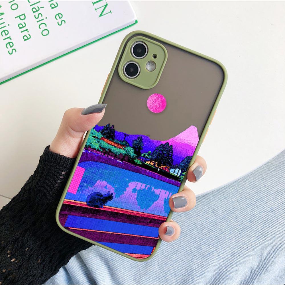 Матовый чехол для iPhone 11 12 13 14 Pm Pro Max XR X 8 7 Plus Pro XS Mini Skin Feeling Cover Япония Аниме Ручная роспись Домашний пейзаж