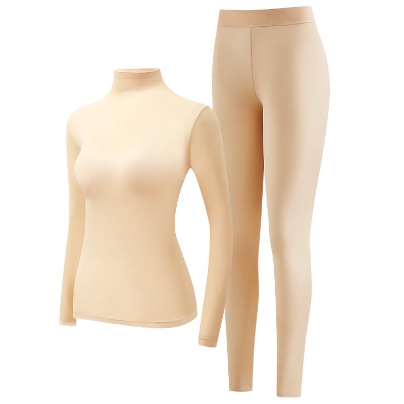 Женский бесшовный комплект термобелья - высокоэластичный, с гиалуроновой кислотой, высоким воротником и длинными рукавами