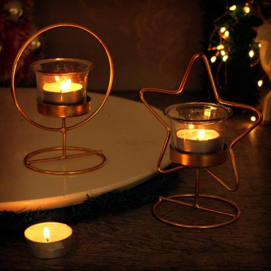 Christmas Pillar Candle Holders Tea Light Table Decoration Pack of 2