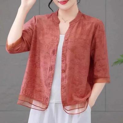 2024 Блузка кэжуал с V-образным вырезом и рукавом средней длины, больших размеров, для похудения, для мам