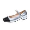 Fashion Low-heel Mary Jane Shoes Women's French Style Thick Heel Shoes Elegant Sweet Chain Pearl Beige Heels Women's Mixed Color Pumps