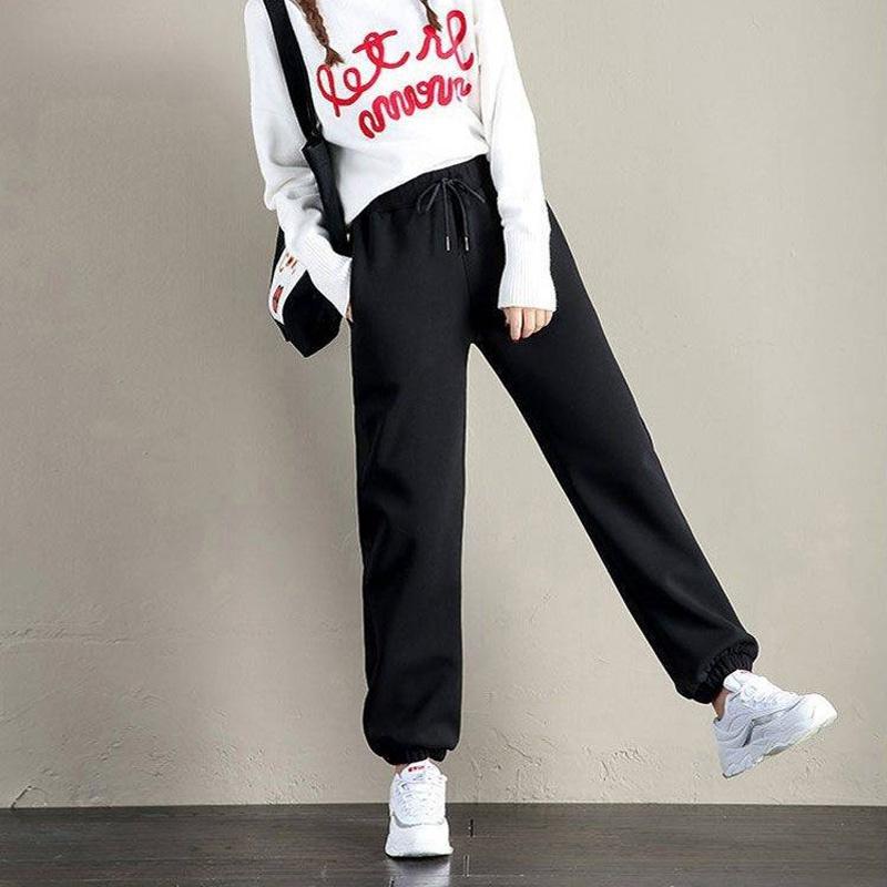 Осенне-зимние женские утолщенные бархатные спортивные штаны, плюшевые женские спортивные штаны на шнурке, мягкие теплые штаны с внутренними карманами