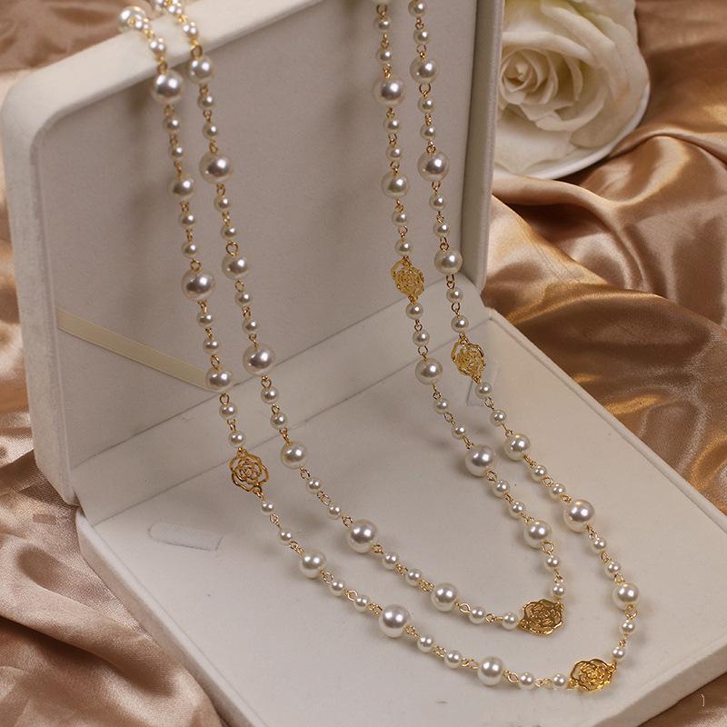 Camellia Pearl Sweater Necklace - Women's Long Pendant