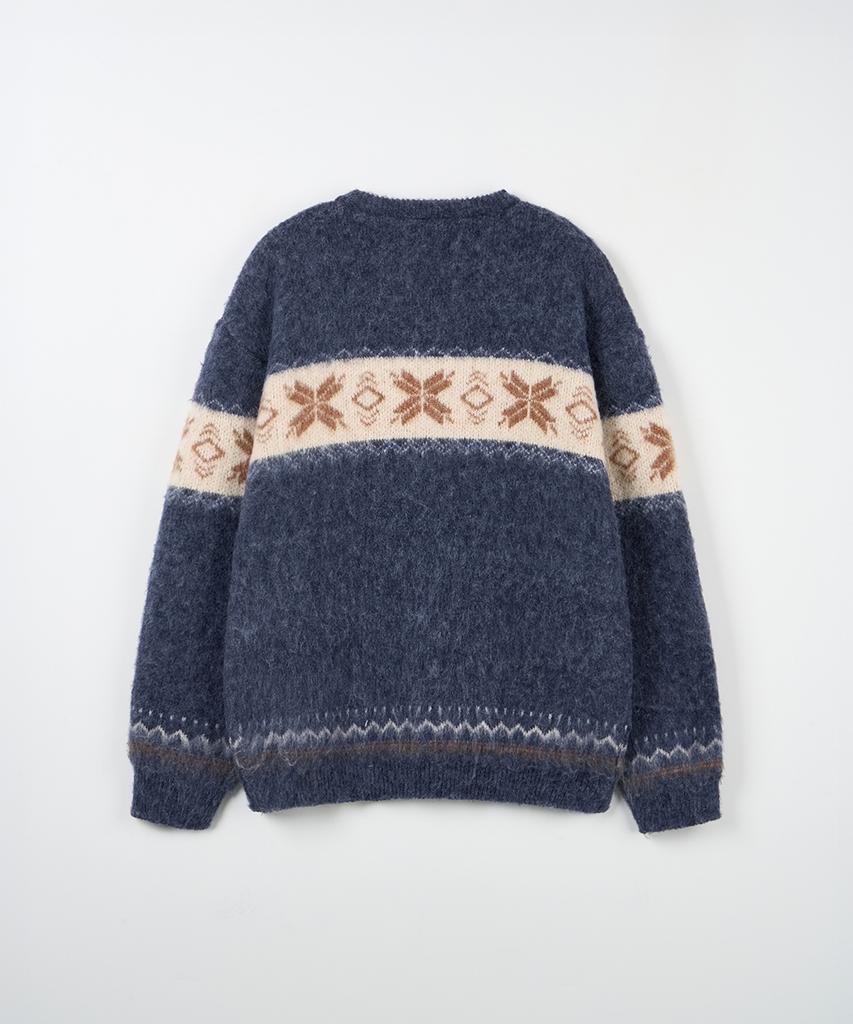 NODU Snow Nordic Snowflake Round Knit [Navy]