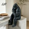 Creative Table Edge Decor 3D Printed Thinking Gorilla Figurine Mini Thinker Statue Thoughtful Gift for Men Modern Minimalist Sitting Sculpture