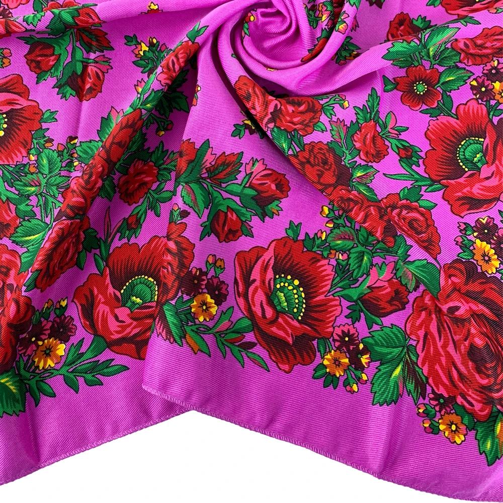 70*70cm Babushka Square Bandana Women Floral Print Russian National Scarf