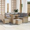 8-piece Garden Sofa Set with Beige Poly Rattan Cushions, 2-seater Garden Sofa with Rattan Cushions 3362132