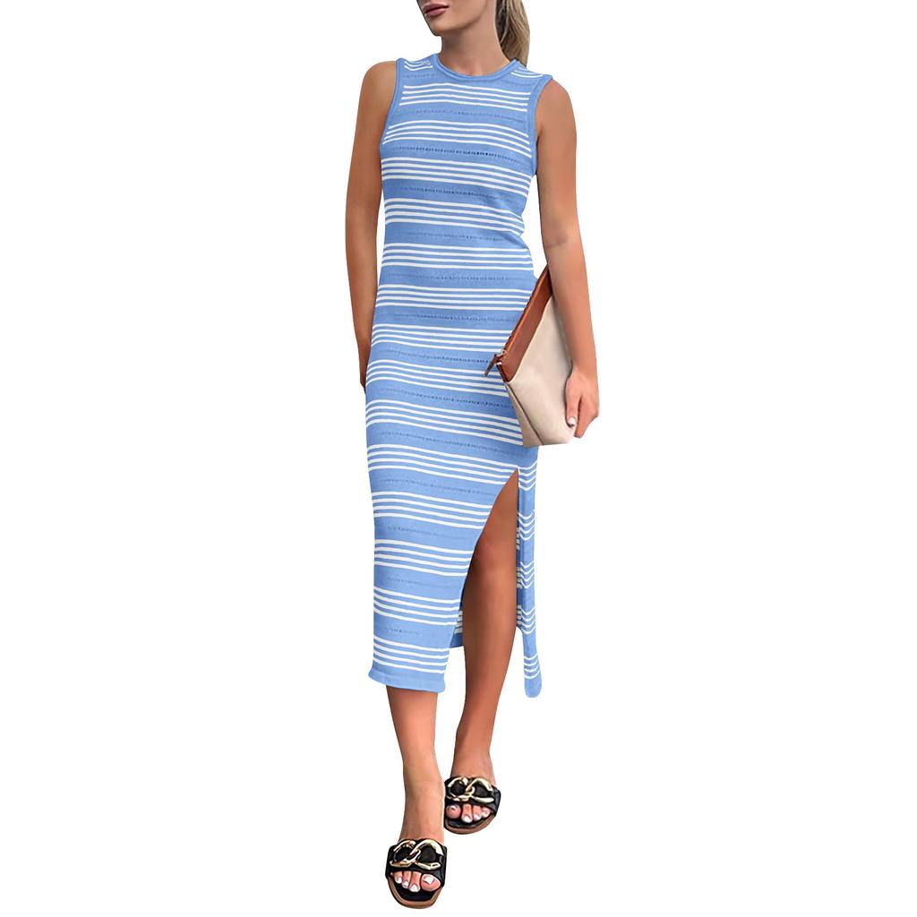 Женское летнее облегающее платье миди без бретелек с вырезами и длинными облегающими платьями