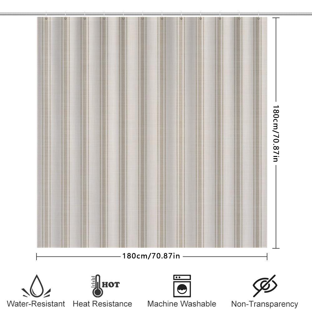 Vintage-Inspired Shower Curtain Featuring Art Deco Design With Geometric Patterns In Navy Blue, Mustard Yellow, Beige, Orange, R