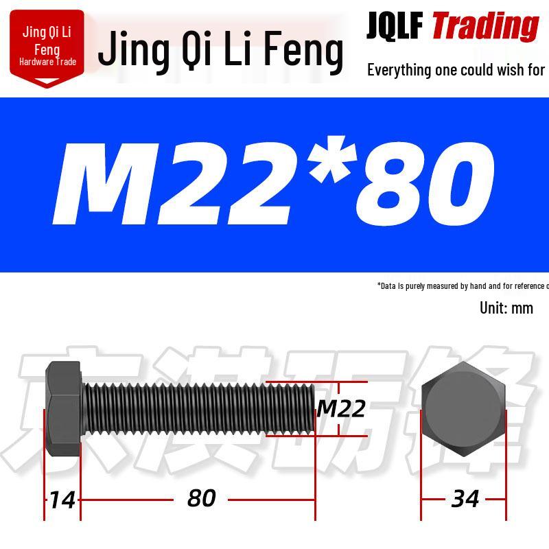 12.9 Grade High-Strength Blackened Hex Bolt M22-M48