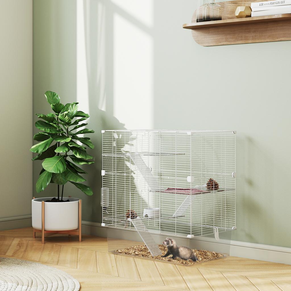 Multi-Level Rodent Cage with Accessories Included, Made of Steel, PET and PS, 73x47x80 cm, White