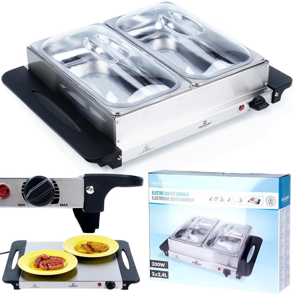 Electric food warmer, steel, 2 inserts