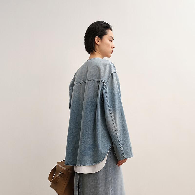 LESS 2025 Autumn Light Blue Loose Fit Denim Jacket