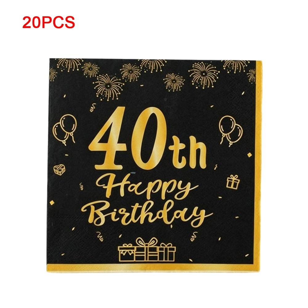 Black And Gold Design Happy Birthday Napkins Tissue Paper Napkins Event Supplies
