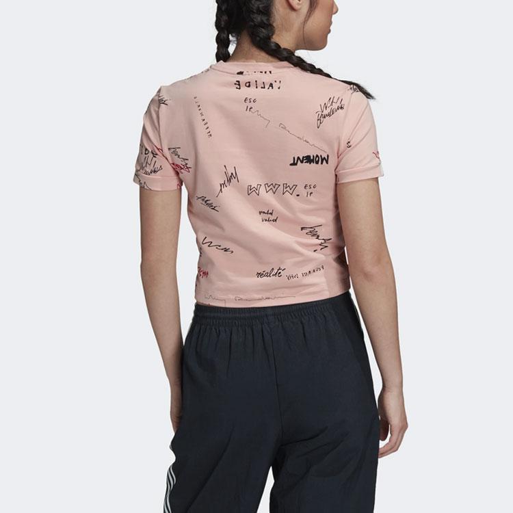 adidas Женская футболка Originals с принтом логотипа Trefoil и букв, короткая, приталенная, с коротким рукавом, топ, розовая GD3059