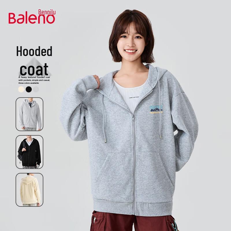 Baleno Unisex Letter Print Hooded Cardigan Sweatshirt
