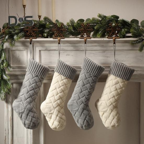 Large Knitted Christmas Stockings 18" Xmas Gift Stocking Hanging Decorations Festive Decor Candy Toys Bag Hanging Stocking for Mantel Window