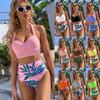 High Waist Bikini Leaf Print Swimsuit Women Push Up Swimwear Female Halter Bathing Suit Vintage Swimming Suit Biquini