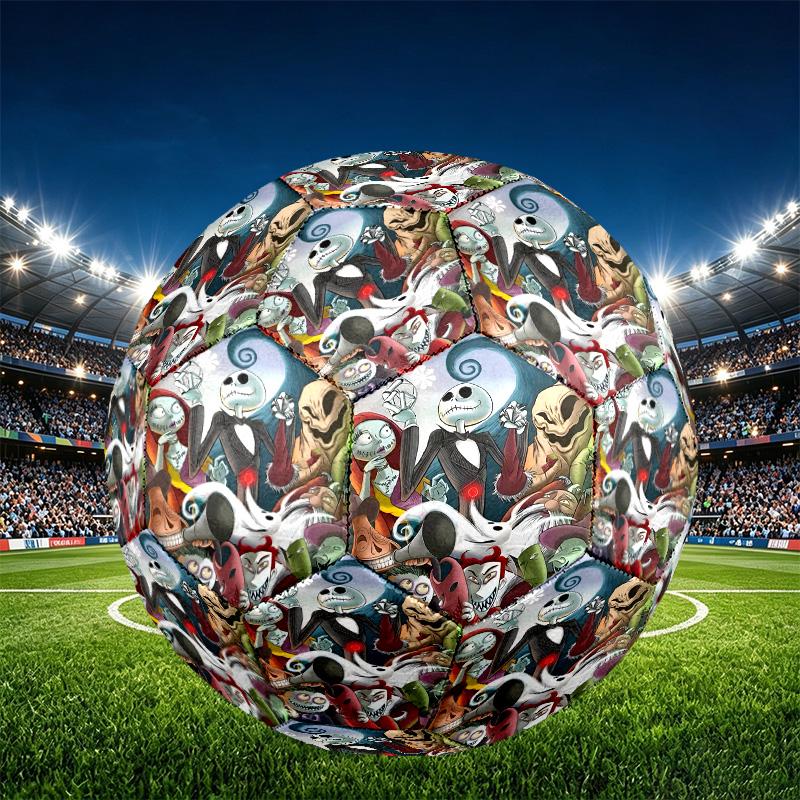 The Nightmare Before Christmas Print Size 5 Soccer Ball, PU Wear Resistant Football for Match Training and Daily Practice, Birthday Gift for Soccer Fa