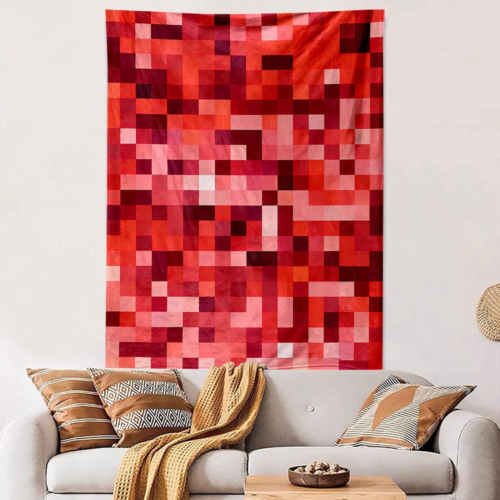 "Abstract Red Pixelated Pattern" Patterned tapestry home decor, suitable for bedroom and living room, gift