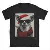 Christmas Chihuahua with Sunglasses Santa Hat Funny Dog T-Shirt Male  Awesome T Shirts Breathable Tee Shirt Oversized Clothing