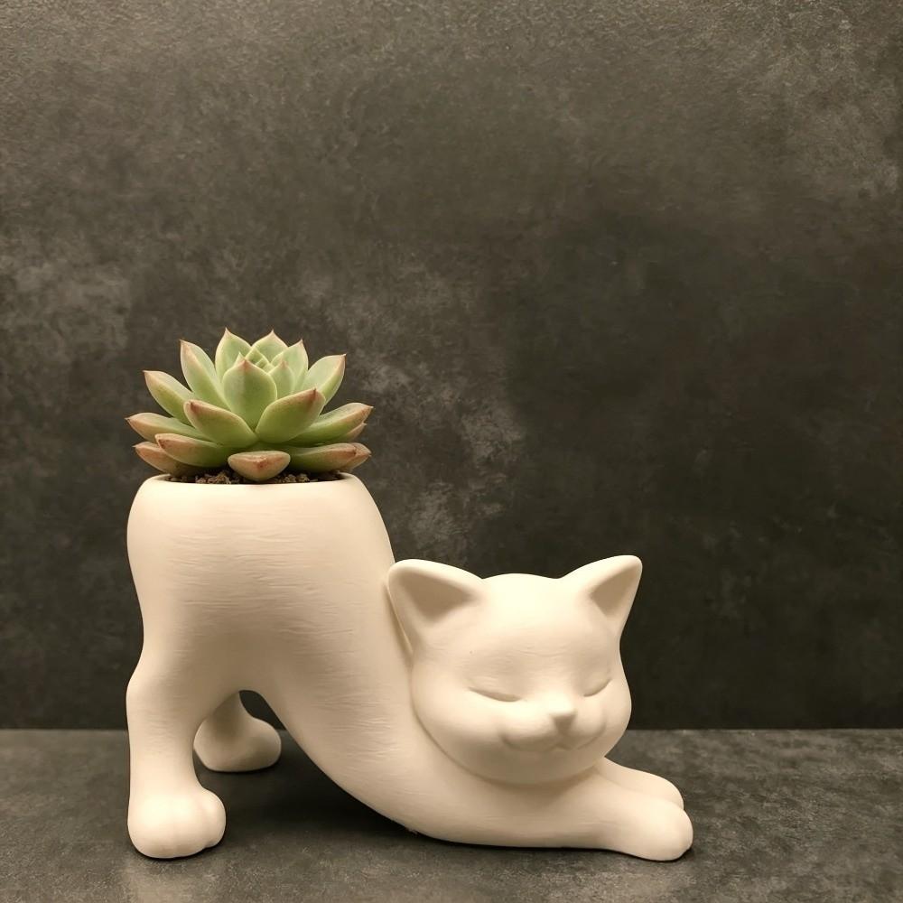 Standing Cat-Shaped Kitten Planter 3D Printed Flowerpot Cute Desktop Decoration Gardening Gift