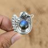 925 Sterling Silver Round Labradorite Gemstone Boho Flower Promise Ring Jewelry