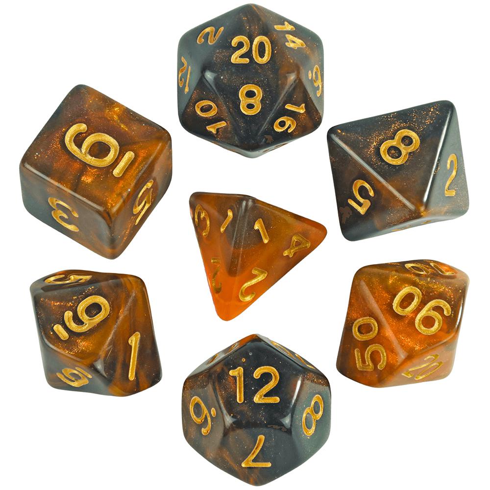 7шт. Многогранные игральные кости DND, набор игральных костей для смешивания цветов D4-D20 с блестящим порошком, потрясающий эффект для настольных игр TRPG DNDGame