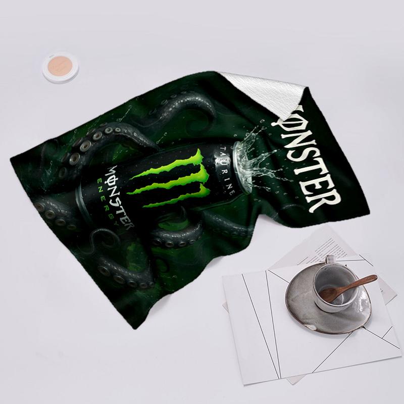 Пляжное полотенце с рисунком логотипа Monster Energy - мягкое, впитывающее, быстросохнущее, можно стирать в машине - идеально для плавания, кемпинга, купания