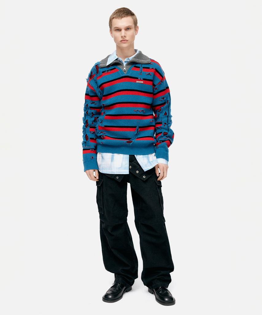 ADSB ANDERSSON BELL Stripe Jacquard Half Zip-Up Sweater Atb1331M(Blue/Red)
