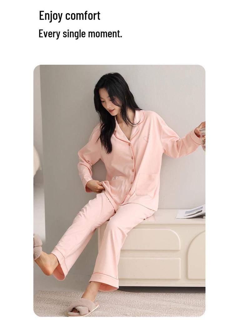 Женский хлопковый кардиган, комплект из двух предметов с нагрудными вкладышами: Сладкая и Повседневная Домашняя Одежда с Длинным Рукавом для Весны и Осени