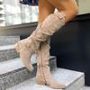 Women Knee High Boots Solid Color Suede Lady Flats Winter Warm Comfortable Female Shoes Point Toe Sexy Zipper Low Heel Tall Boot