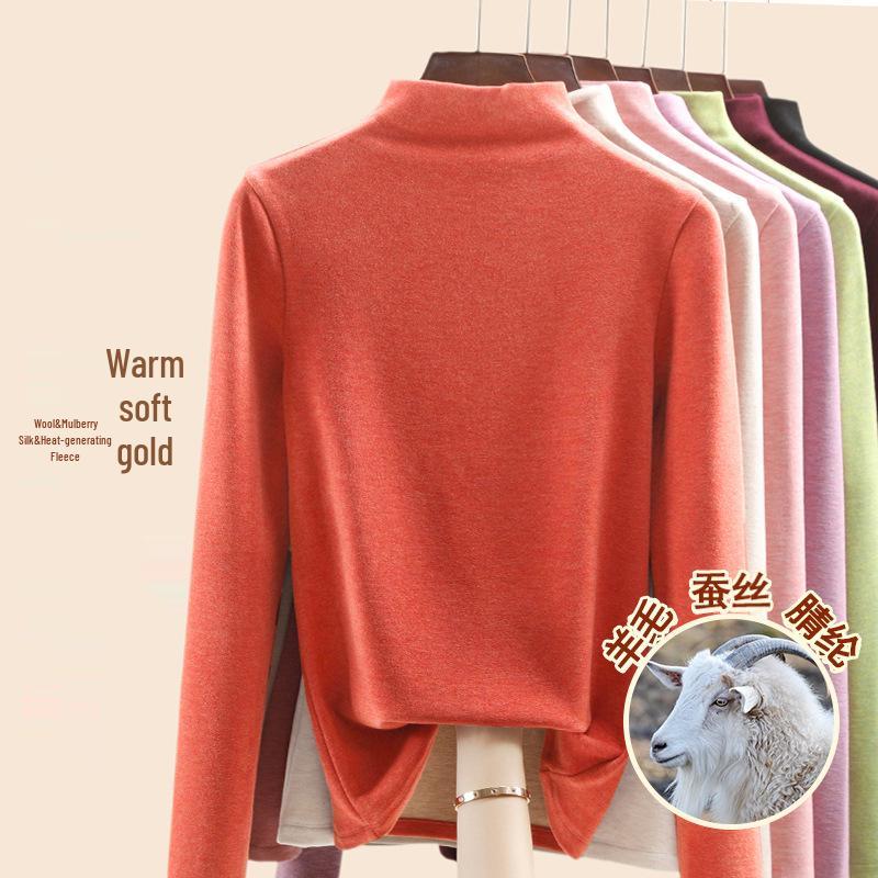 Женский теплый базовый слой из шелка тутового дерева и шерсти с флисовой подкладкой, со средней высотой горловины, коллекция осень/зима 2025