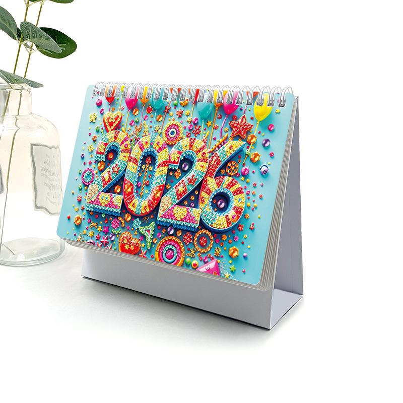 2026 DIY Diamond Painting 13-Page Desk Calendar with Cartoon Designs