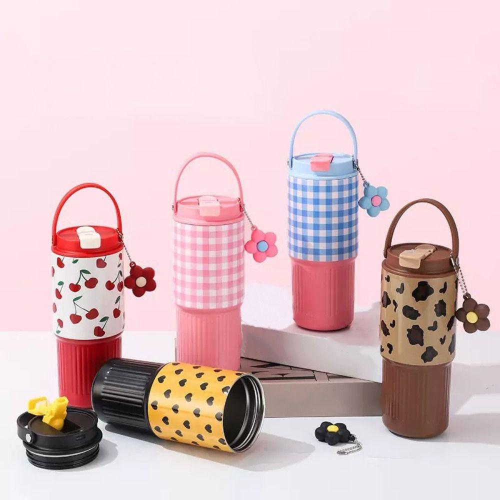 Portable Outdoor Insulated Mug Creative Coffee Tumbler with Handle Drinking Straw Cup Kitchenware