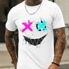 Men's Edgy X-Eye Face Splatter Graphic Short Sleeve Loose Fit Crew Neck T-Shirt