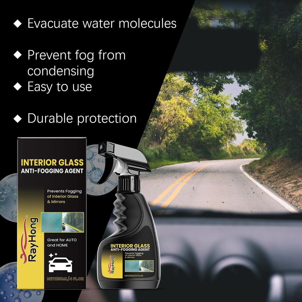 RAYHONG Car Anti-Fog Spray 120ml Highly Effective Anti-fog and Water-repellent Formula Clear Visibility for Worry-free Driving