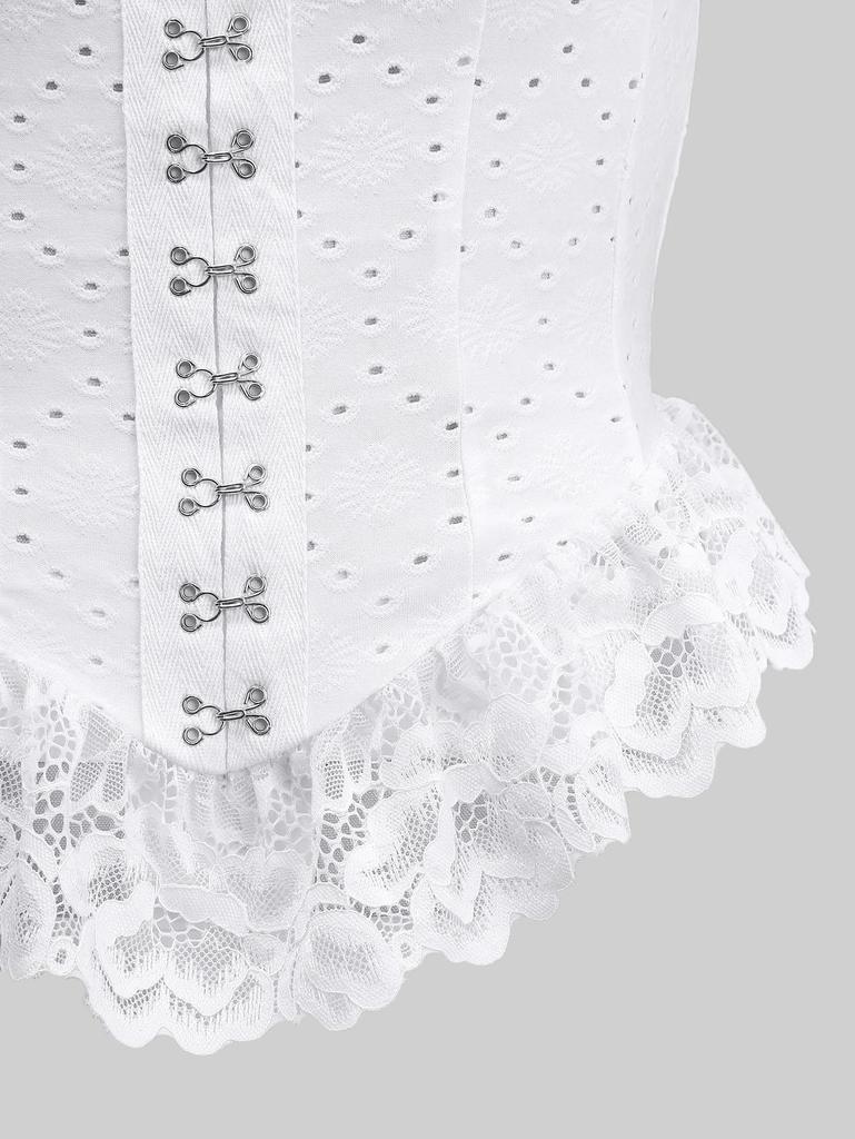 Rosegal Готический Пуантель Ажурный Жаккардовая Вышивка Кружевная Отделка Баска Подол Застежка-крючок Майка